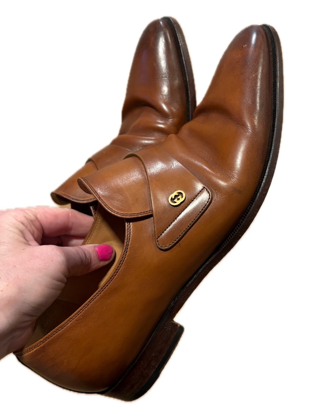 Gucci 386555 Cognac Brown Leather Slip On Dress Shoes Loafers UK 9 US 10